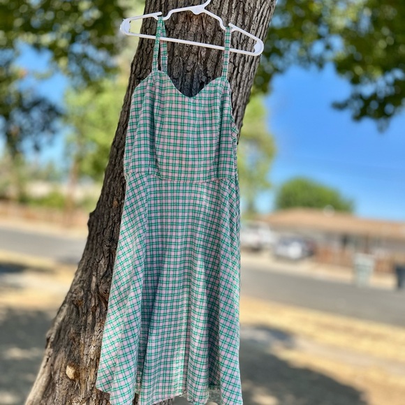 Arizona Jean Company Vibrant Mini Dress Y2K Green & Pink Plaid Vintage - Picture 6 of 8